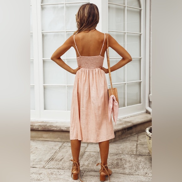 Hello Molly ‘Used To Know You’ Pink Button Front Midi Sun Dress - Size Small (4) - Picture 2 of 8